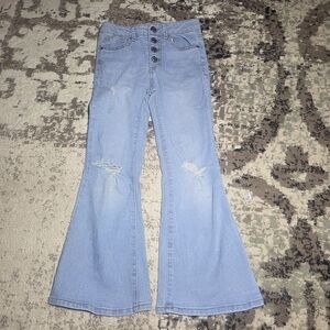 Jessica Simpson Lulu Ultra Flare Jeans Girls Size 8 Light Wash Distressed Denim